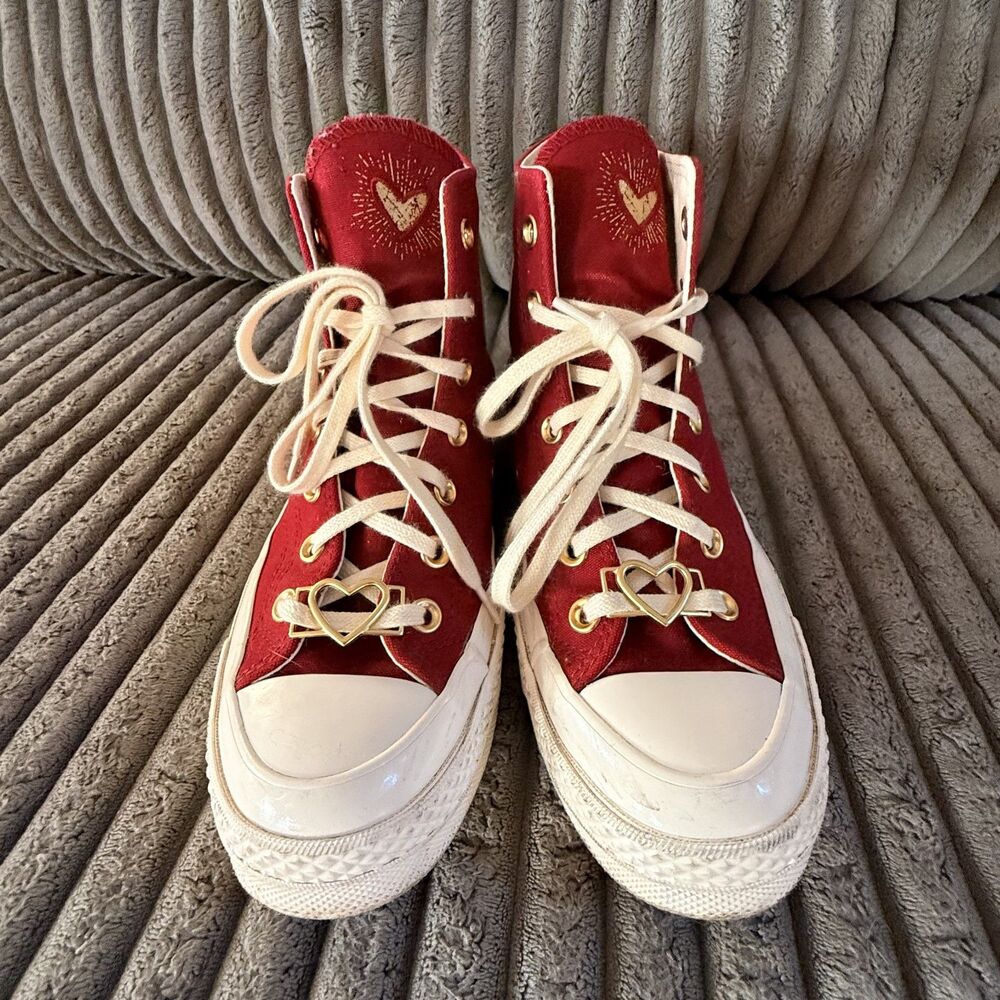 Converse Chuck 70 Valentine's Hearts High Top Gold Hardware Red Women's 8